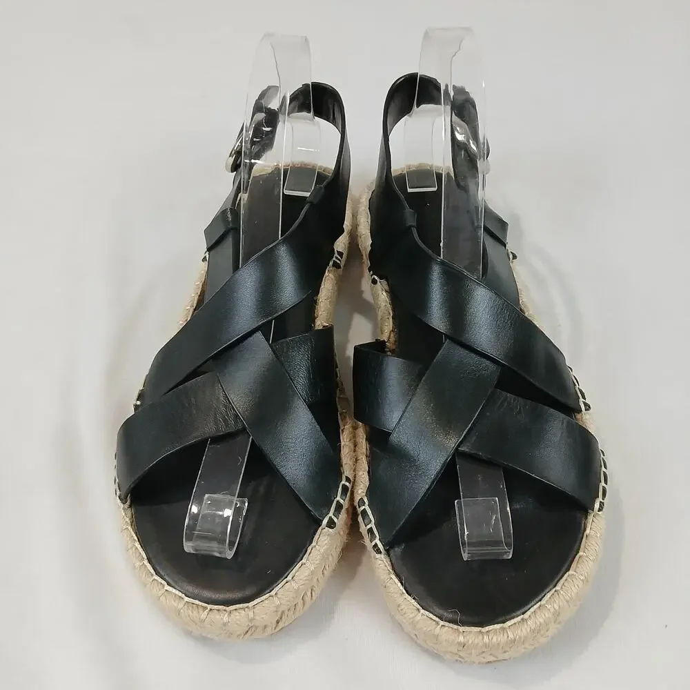 Marc Fisher Tallia Sandals Womens 8.5 Black Leather Espadrille Flats